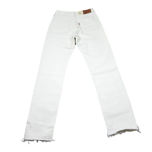 Levi's Premium 501 Original Straight Jeans Size 26 x 32 White High Rise Raw Hem - Picture 3 of 10